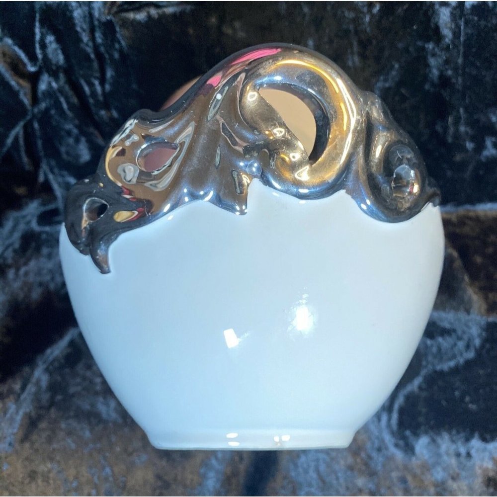 10 Strawberry Street White & Silver Zara 9.5" Canoe Serving Bowl.